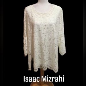 Isaac Mizrahi Lace Blouse, Bell Sleeve, Lined, Size XL